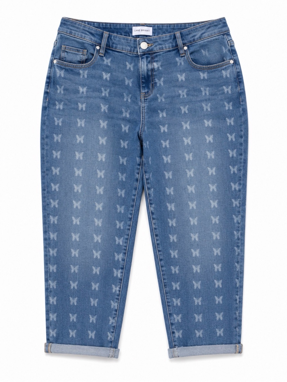 Lane Bryant Blue Boyfriend Ankle Capri with Butterfly Motif